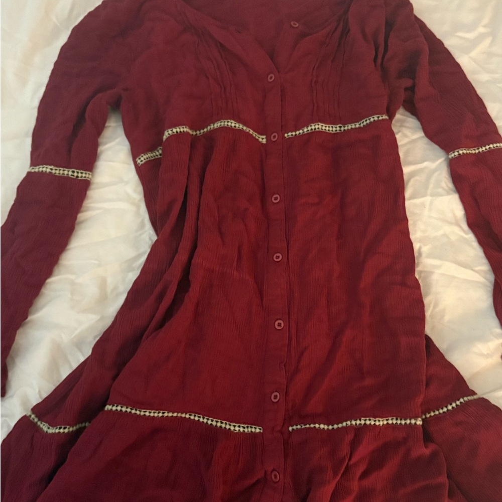 long sleeve burgundy dress